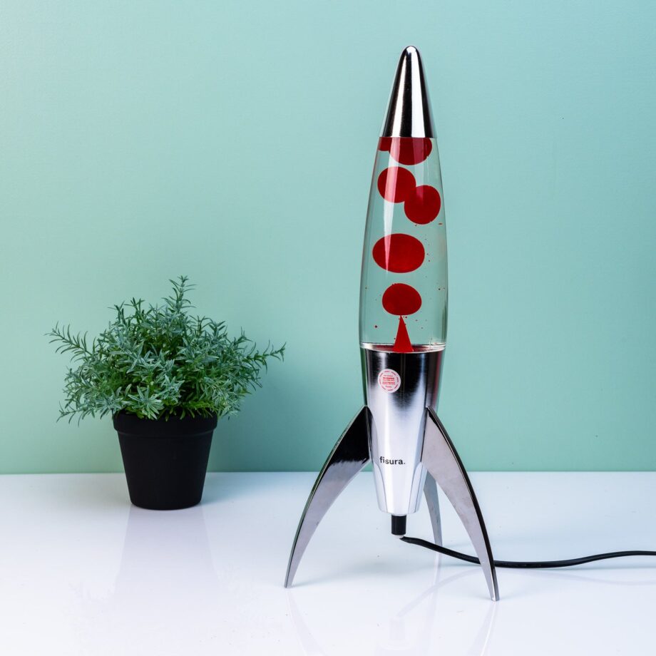 Rocket lavalamp zilver met rode lava