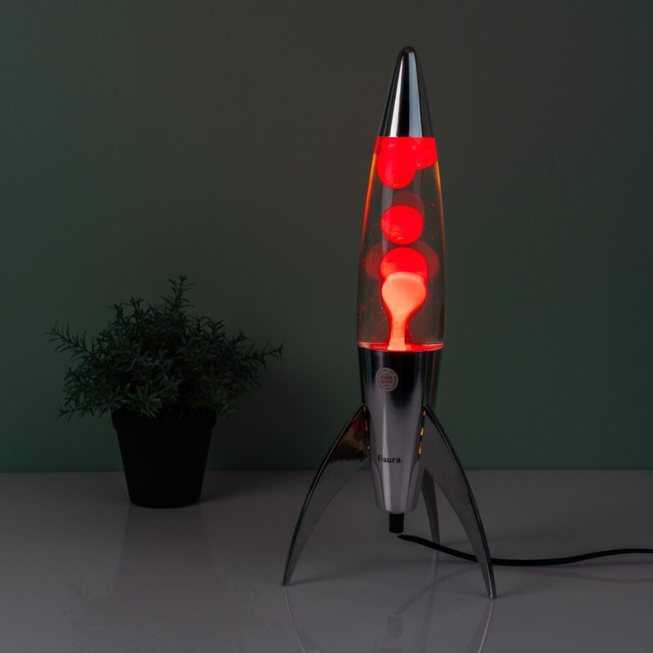 Rocket lavalamp zilver met rode lava